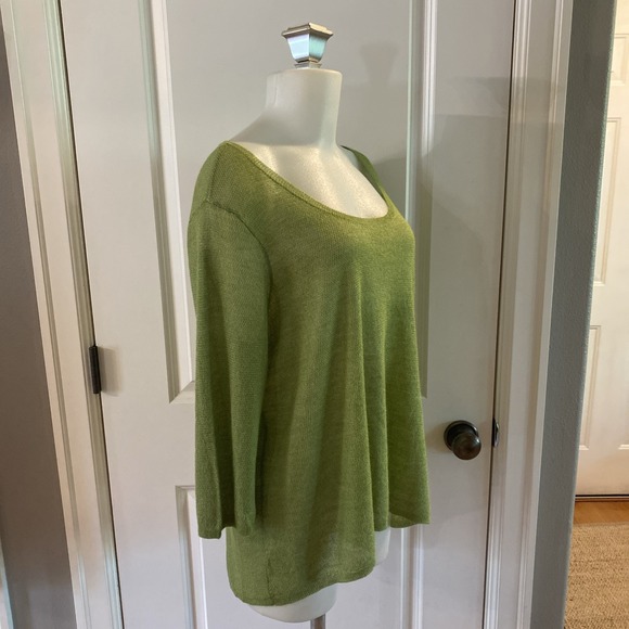 Chicos‎ Womens Sweater Size 2 / L High Low Hem Open Knit Green Lightweight - Picture 4 of 10